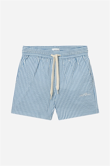 Les Deux Stan Stripe Seersucker Swim Shorts - Washed Denim Blue / Light Ivory